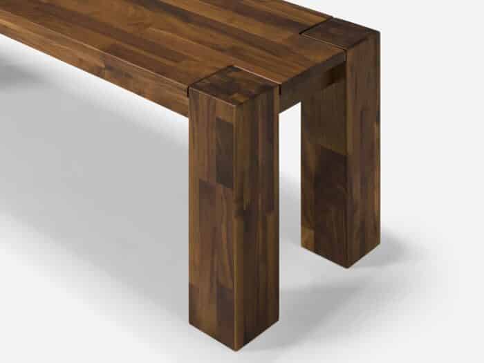 small walnut Harvest modern dining bench detail view