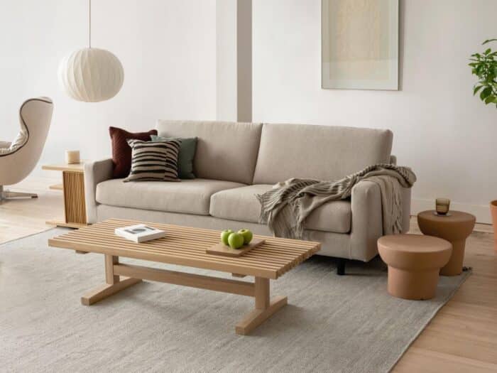 terracotta stools on beige rug in living room ORIGINAL