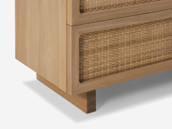 oak chest with woven drawer fronts bottom detail view