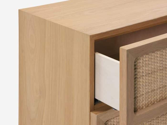 oak chest with woven drawer fronts drawer open detail view